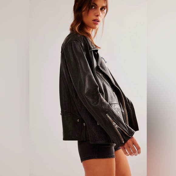 We The Free Leather Jacket Size XS Color Distressed Black - Picture 4 of 4